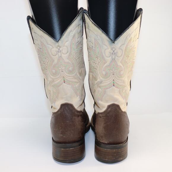 Double H DH3613 Western Cowboy Boots Brown & Tan Leather 8.5D Made in Mexico - Picture 4 of 6